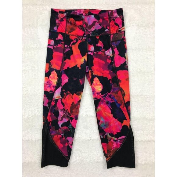 Athleta Pants - Athleta Mystique Chaturanga Capri Leggings Small Mesh Red Cropped